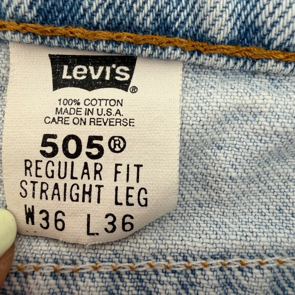 Vintage Levi's 505 Jeans 36x36 USA Made Light Wash‎ Straight Leg Distressed